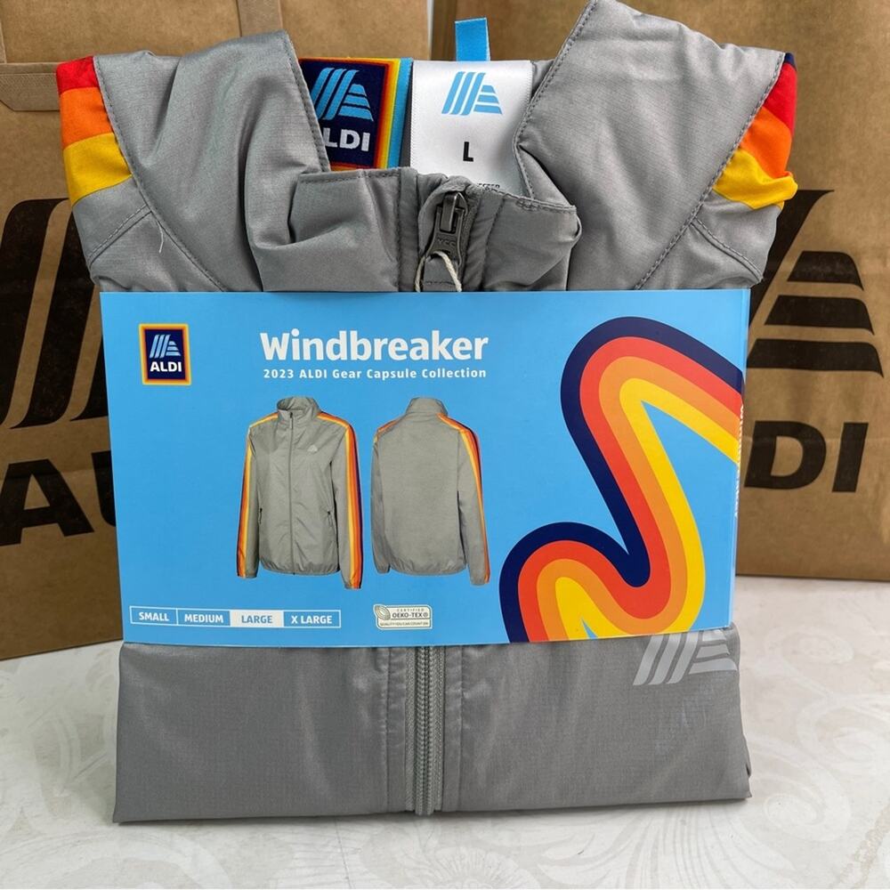 Aldi Windbreaker grey with Stripe Sleeves Size Large